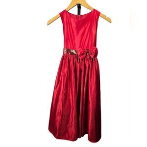 Kikit Red Satin Party Dress with Sequin Bow Kids Size 10